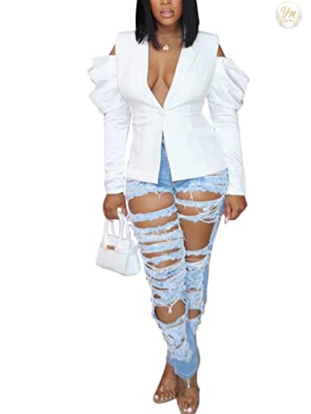 Women Casual Blazers Open Front Puff Sleeve Suit Jacket Lightweight High Stretch